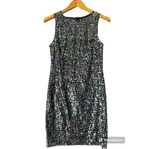 LAUNDRY BY SHELI SEGAL Women's Sleeveless Black Metallic Silver Sequins‎ Dress 4